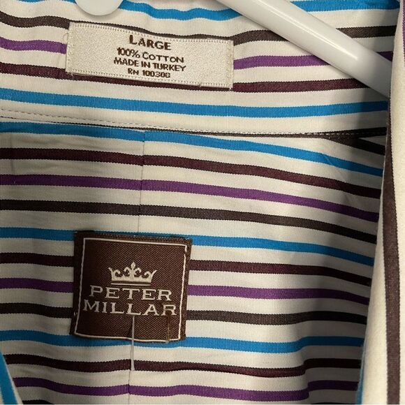 New Peter Millar Mens Shirt Button Down Long Sleeve Striped Dress Shirt Size L - Picture 1 of 8